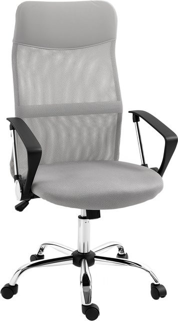 HOMCOM Ergonomischer Bürostuhl Hellgrau mit Netz-Rückenlehne, drehbar und schaukelbar, höhenverstellbar, B/T/H: 65 x 63 x 109-119 cm - Bild 1