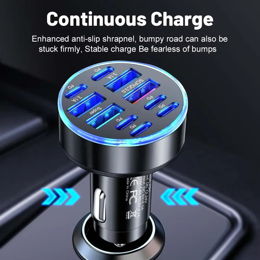 kebidumei Autoladegerät mit 10 Ports und 350 W Schnellladung PD QC3.0 USB C Typ C Adapter in Schwarz - Bild 4