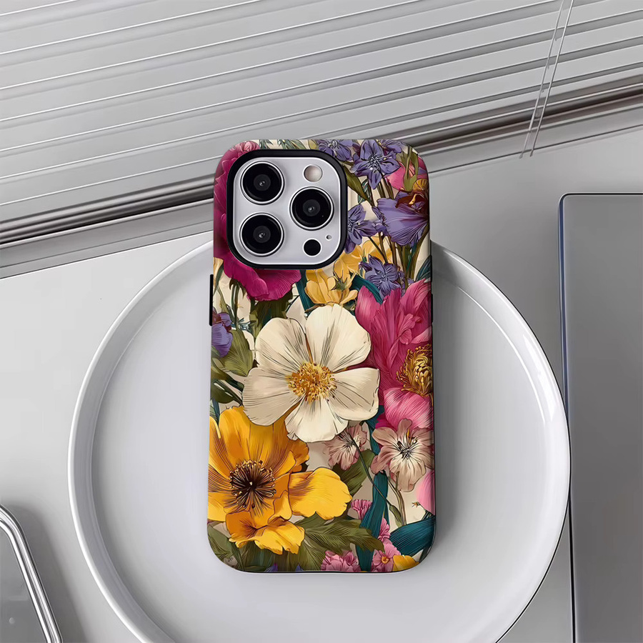 Potdemiel Handyhülle mit Blumenmuster für iPhone 17 16 15 14 13 Pro Max Plus, robuste ein- oder doppelschichtige Magnet-Hülle, Multicolor - Bild 4
