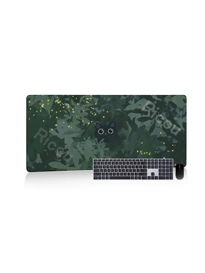 Riccu XXL Mauspad Anime Design Schwarze Katze und Grüne Pflanzen Schreibtischunterlage für PC und Gaming - Bild 4