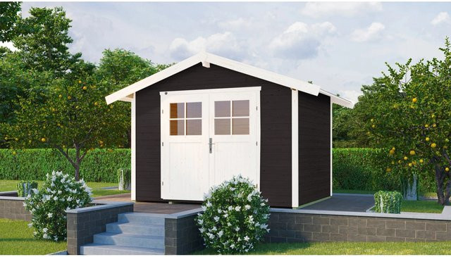 WEKA Gartenhaus 122 Gr.3 Log Cabin mit Satteldach in Anthrazit und Weiß, B/H/T: 380 x 245 x 205 cm - Bild 1