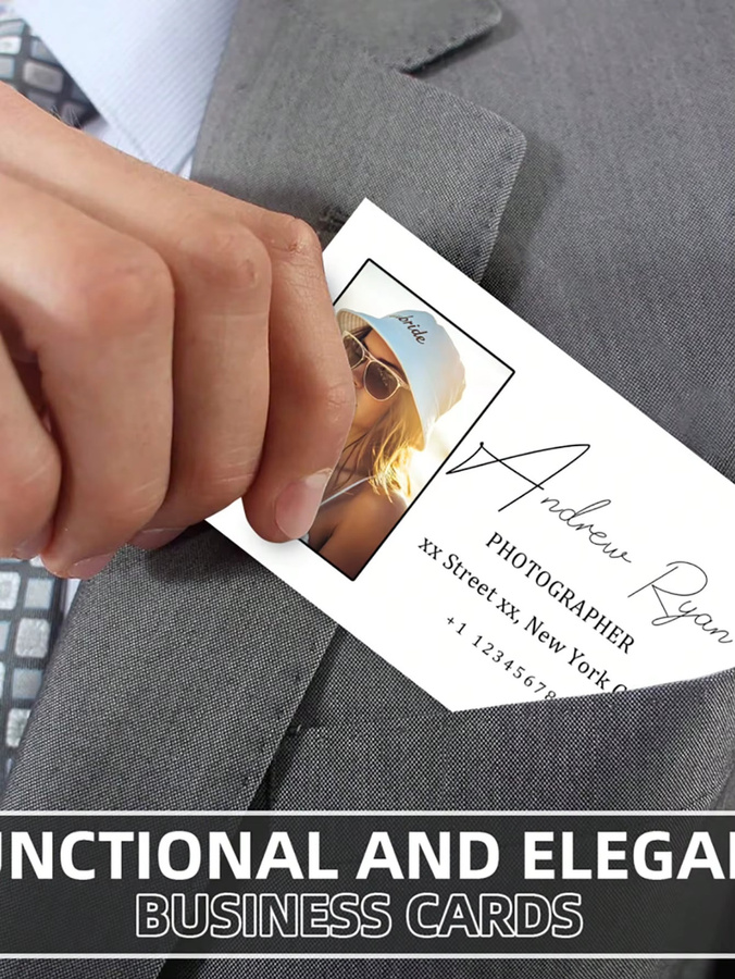 Personalisierte Visitenkarten in Weiß mit Logo und Social Media Informationen im modernen Vintage Design - Bild 2