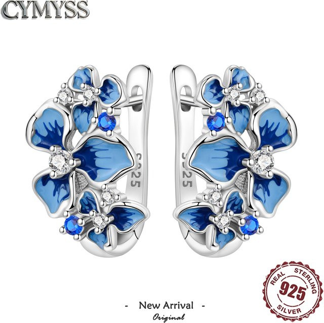 CYMYSS Ohrringe 925 Silber, lila Blumen, blaue Iris, Damen - Bild 1