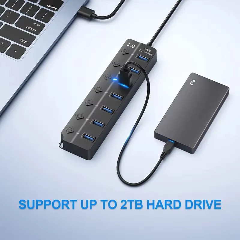 Tutew USB 3.0 Hub Multi-USB-Splitter in Schwarz mit 120 cm Kabel für Computer und Laptop - Bild 5