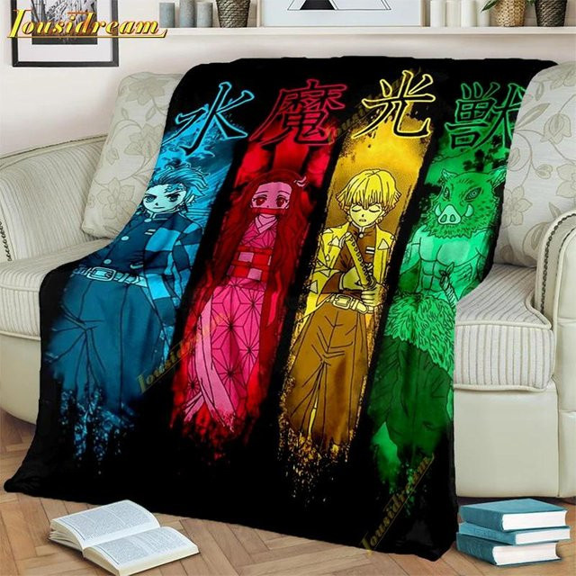 Shunika Chen Demon Slayer Kamado Nezuko Flanell-Überwurfdecke, Multicolour, B/T: 130 x 170 cm - Bild 1