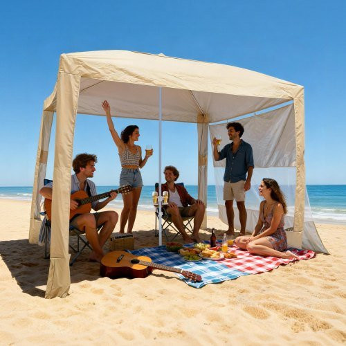 VEVOR Beach Cabana Strandzelt mit Seitenwand in Khaki, UPF 50+ Sonnenschutz, B/B/H: 240 x 240 x 240 cm - Bild 1