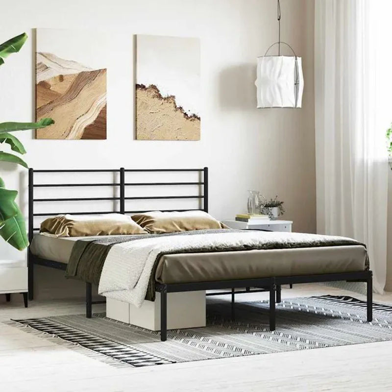 Vidaxl Metallbettgestell mit Kopfteil im Industrial-Stil, Schwarz, B: 160 cm, L: 200 cm - Bild 1