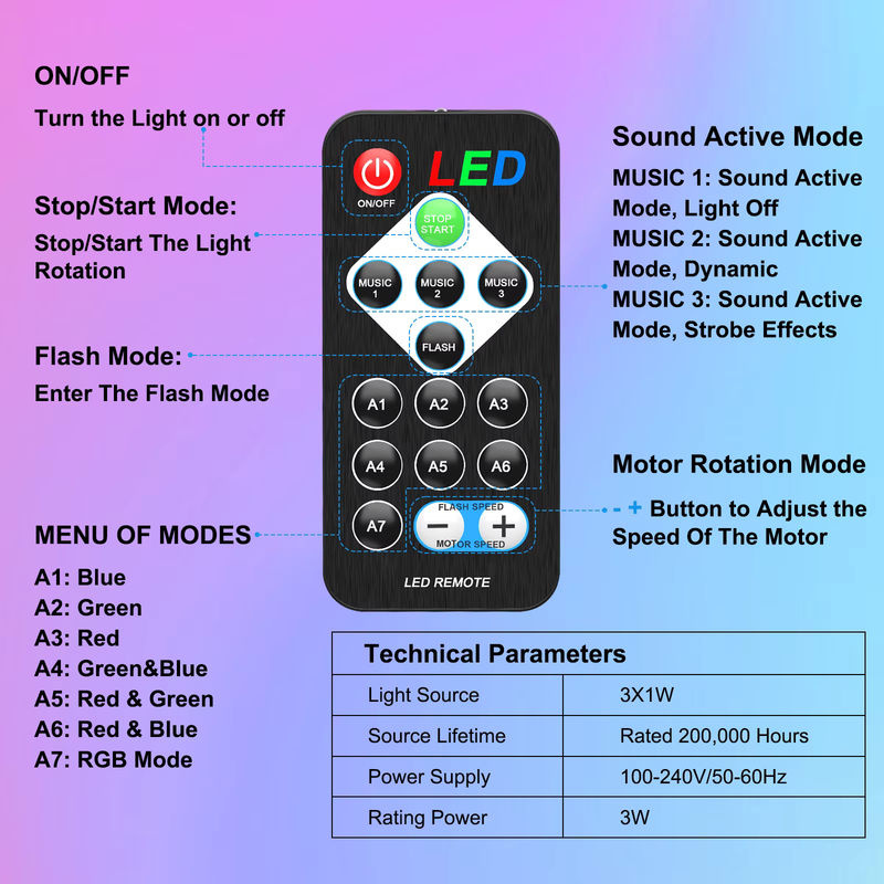 U'King 4er-Set RGB LED Disco Licht mit Fernbedienung, rotierende DJ Ball Effekt in Multicolour, Schwarz - Bild 6