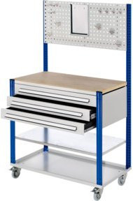 Kappes Mobile Arbeitsstation mit Lochplatte und 3 Schubladen, Grau/Blau, B: 100 cm, H: 50 cm, T: 50 cm - Bild 1