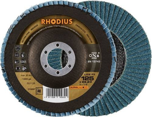 Rhodius Fächerschleifscheibe LGZ F3 in Blau, Körnung 40 für Edelstahl und Stahl, 10 Stück - Bild 1