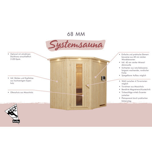 Karibu Sauna Vijandi für 3 Personen aus Fichtenholz in Beige, B/T/H: 210 x 202 x 165 cm - Bild 2