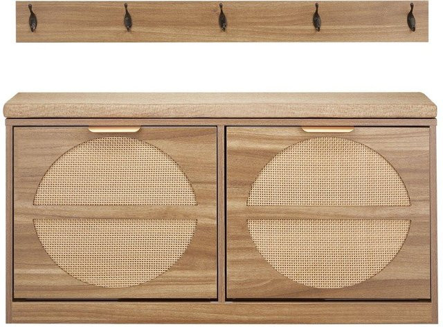 Schuhbank für den Eingangsbereich von Buying Solutions, MB in Braun mit Rattan-Optik, Polster und 4 Fächern, B/H/T: 98,8 x 50,0 x 24,0 cm - Bild 1