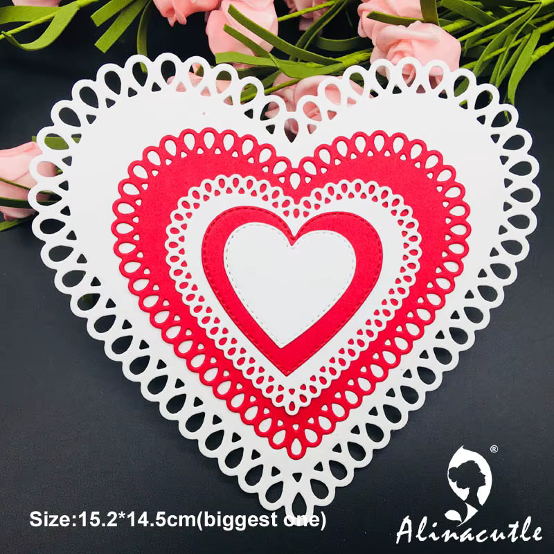 Alinacutle Metall-Stanzform Set mit 5 Stück in Tropfenform und Mega-Herz für Bastelarbeiten, Papier und Scrapbooking - Bild 2