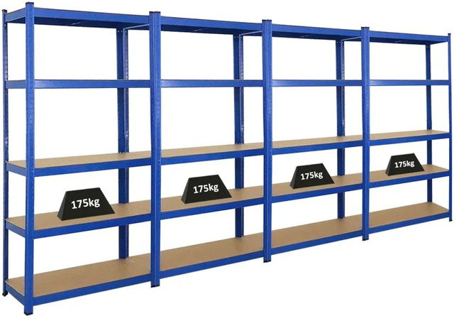 4er Set PROREGAL Schwerlastregal Ragnar, Blau, H x B x T: 180 x 90 x 40 cm, mit verstellbaren Regalböden aus MDF und Metall - Bild 1