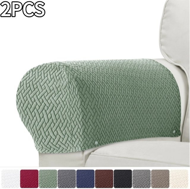2er-Set Jacquard Armlehnen-Schutzbezüge von Yupartex in Schwarz und Grün für Sessel und Sofas - Bild 1