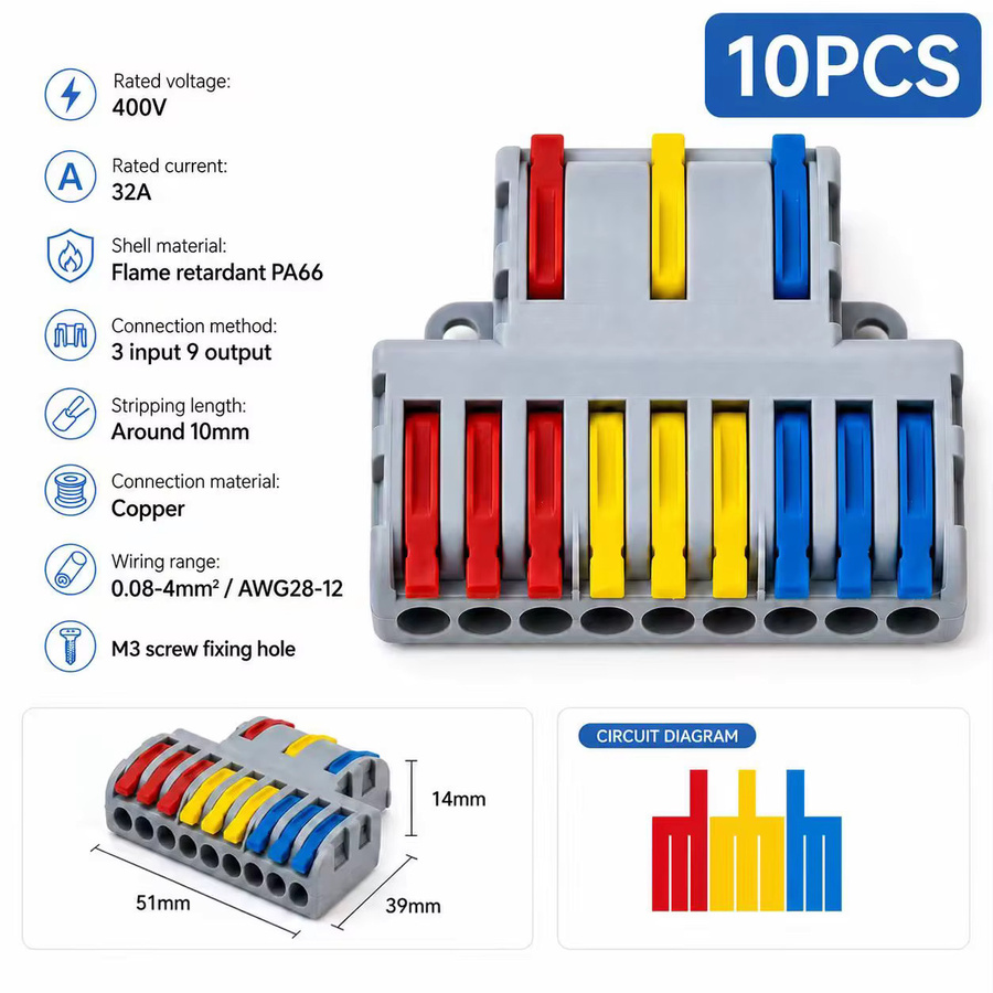YJCAL Mini-Schnellkabelverbinder kompakter Push-in-Klemmenblock mit 1 Eingang und mehreren Ausgängen als universeller Kabelverteiler für LED-Beleuchtungsverkabelung - Bild 2