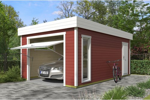 Blockgarage Lasita Maja Bahamas in Schwedenrot mit Schwingtor B: 360 cm, T: 540 cm - Bild 1