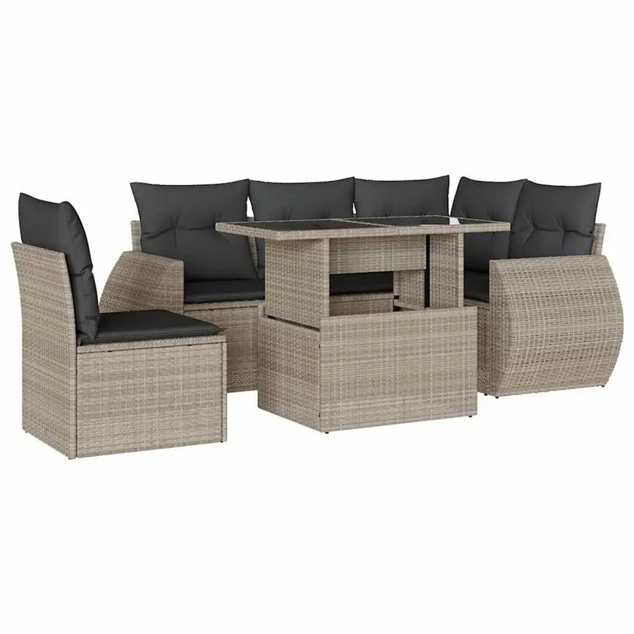 vidaXL 6-teilige Garten-Sofagarnitur aus Poly-Rattan mit Kissen in Hellgrau - Bild 2