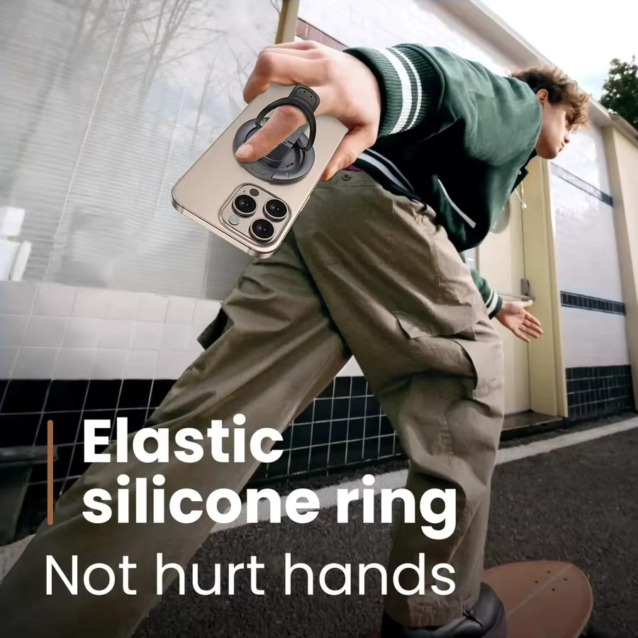 Aumengear Magnetischer Lazy-Telefonständer in Schwarz – Beidseitig, drehbar und faltbar mit Silikon-Ring zum Stressabbau - Bild 4