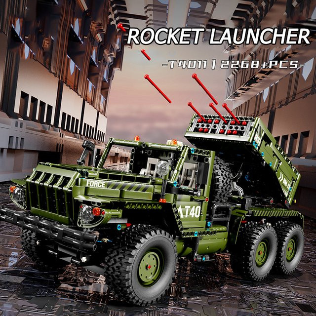 TYCOLE Artillerie Fahrzeug Bausteine Set mit Raketen-Launcher in Grün, 2268 Teile Modellbau Set für Kinder - Bild 1