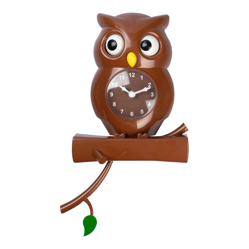 Viva Domo Wanduhr Eule in Braun, Analoge Rundwanduhr aus Kunststoff für Kinderzimmer - Bild 2