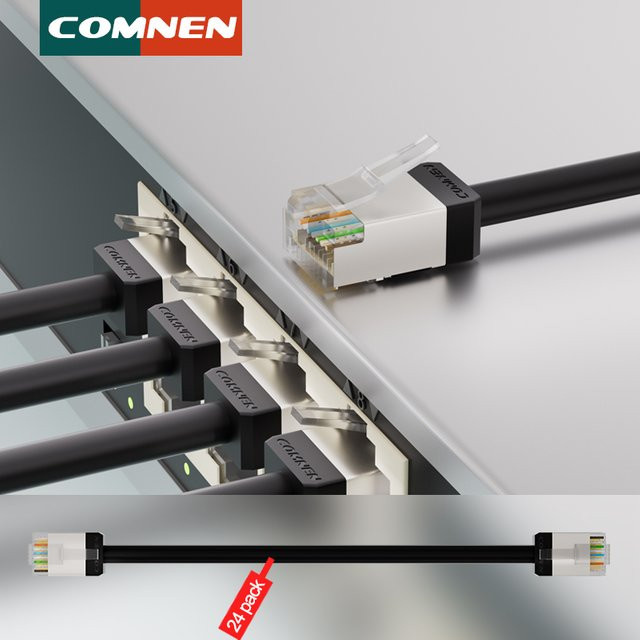 COMNEN Ethernet LAN Kabel Cat 6A FTP RJ45 Patchkabel Schwarz, 24 Stück, 0,1–1 m - Bild 1