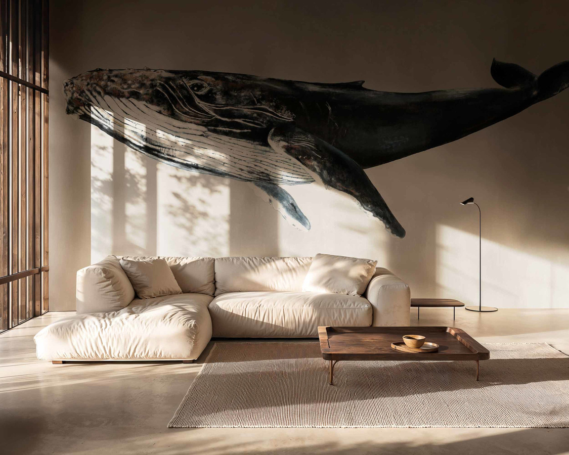 Coordonné Wandbehang Humpback Whale in Grau mit maritimen Wal-Motiven aus Textil - Bild 2