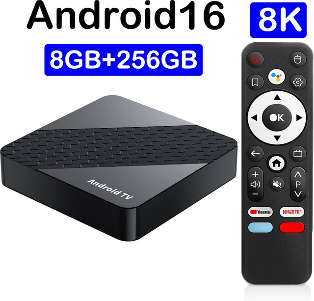 Android 16 Smart TV Box X10 Streaming Media Player mit Dual Wifi 5G, Bluetooth 6.0 und 128GB ROM in Schwarz - Bild 1