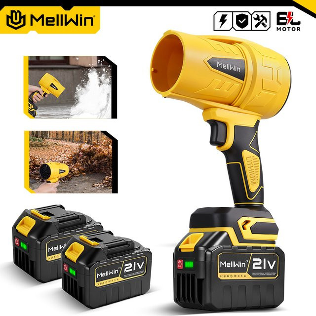 MELLWIN Turbo-Lüftergebläse Jet Violent Hand-Laubbläser mit 300.000 U/min, bürstenlos und akkubetrieben für Makita 18V LXT Akkus, Gelb - Bild 1