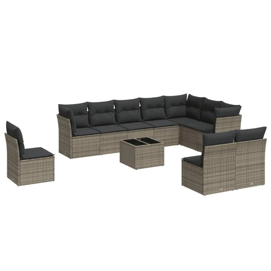 vidaXL 11-tlg Garten-Sofagarnitur aus Poly Rattan mit Kissen in Grau, Modell 28 - Bild 2