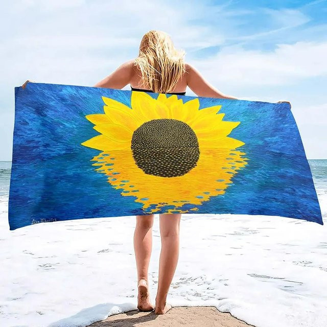 JMG Household Supplies Mikrofaser Strandtuch mit Sonnenblumen-Design, blau, B/H: 100 x 50 cm - Bild 1
