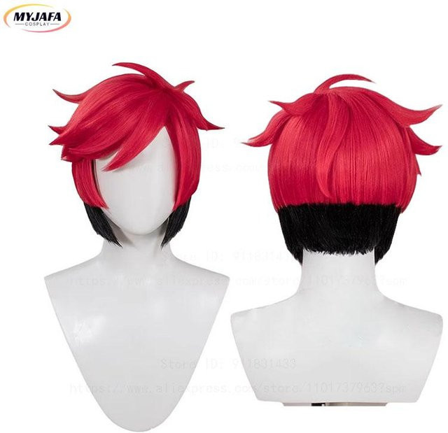 Alastor Cosplay Perücke, Rot Schwarz, Synthetisches Haar, Unisex - Bild 1