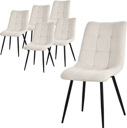 6er Set Esszimmerstühle ML-Design in Beige mit Polyesterbezug und Stahlbeinen
