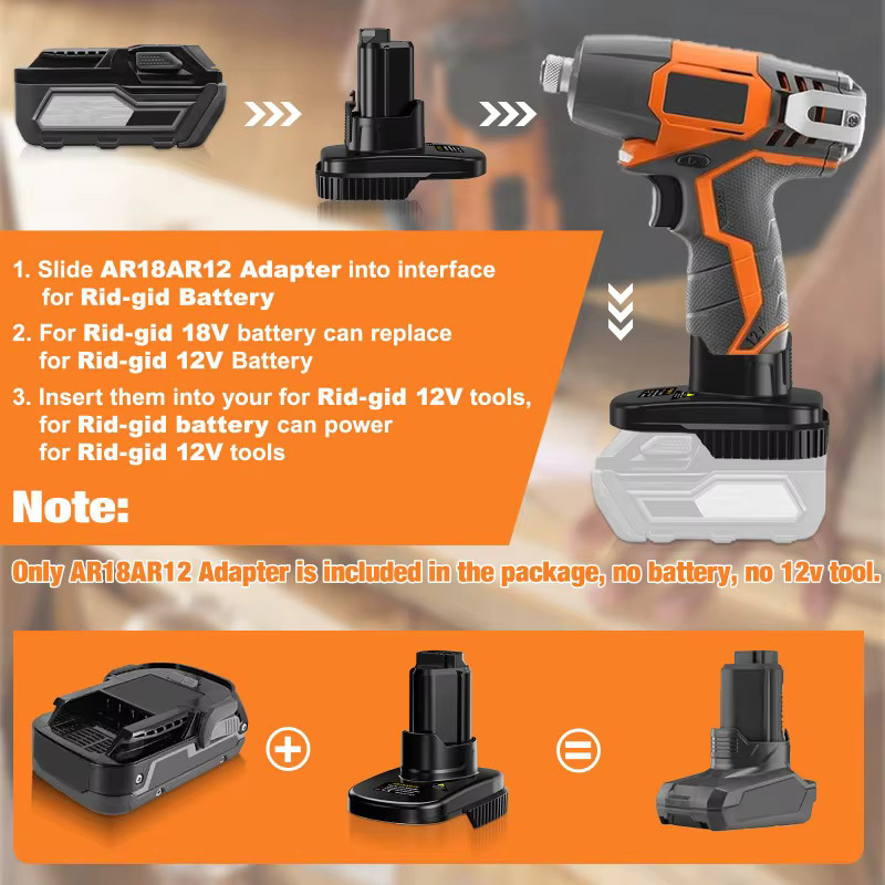 AR18AR12 Batterieadapter von Ridgid für die Umwandlung von 18V Li-Ionen-Akkus auf 12V Li-Ionen-Elektrowerkzeuge, Farbe: Schwarz - Bild 3
