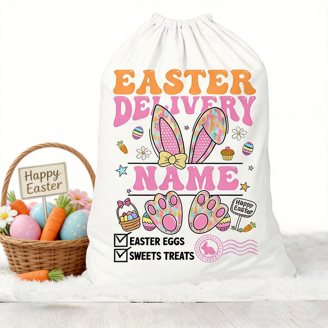 Personalisierte Osterhase-Geschenktüten für Kinder in Weiß für die Ostereiersuche und als Frühlingsgeschenk - Bild 1