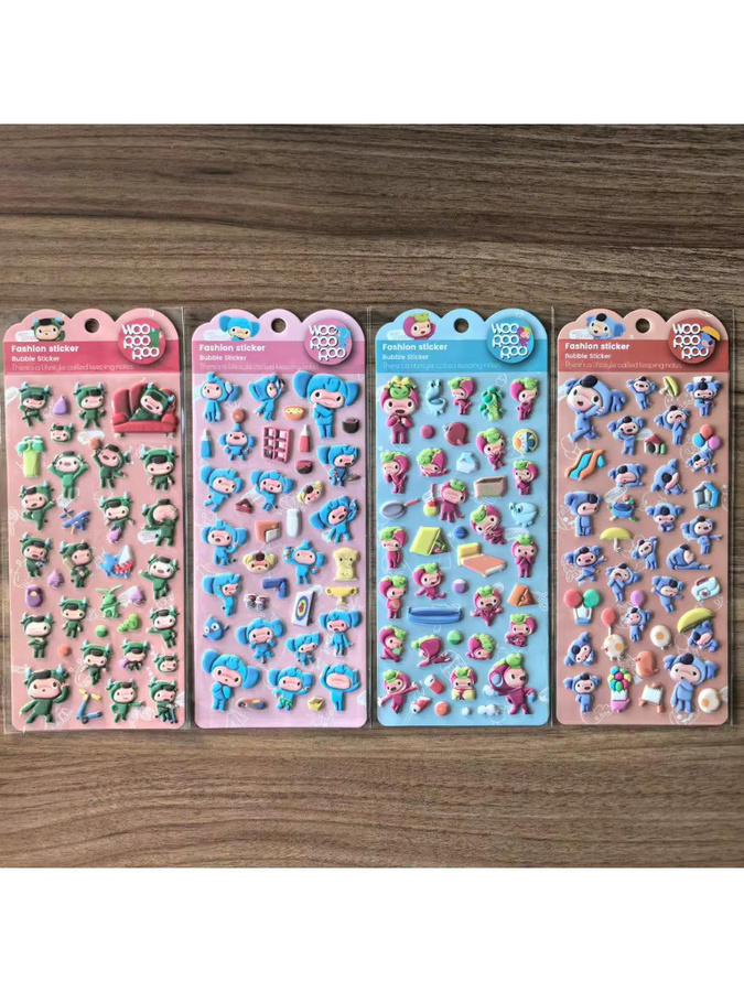 4 Blatt Woo Hoo Roo Roo Fashion Bubble-Aufkleber mit niedlichen Cartoon-Charakteren in Multicolour für Kinderhandwerk und Tagebücher von AnimeWorlds Store - Bild 2