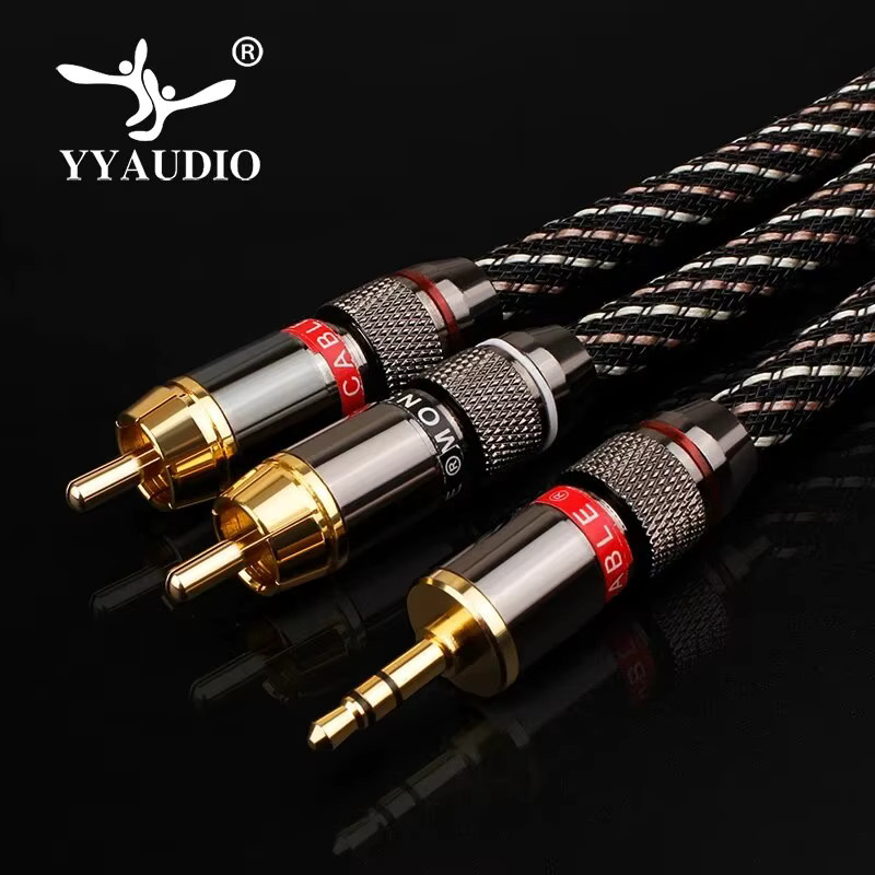 Yyaudio HiFi 3,5mm auf 2RCA Audio-Kabel, 6N OFC AUX Stereo Splitter Kabel in Schwarz für PC, Telefon, Verstärker und Mixer - Bild 2