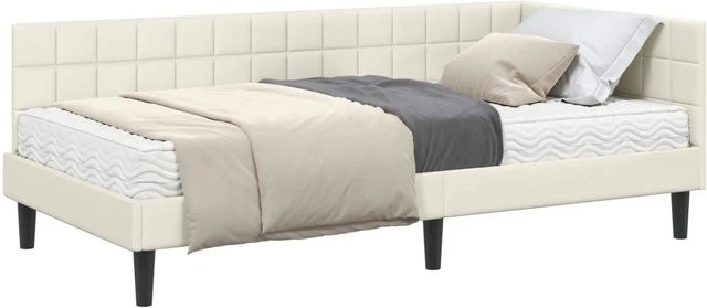 vidaXL Eckbettgestell mit Matratze und Kopfteil aus Samt in Beige, B/T/H: 90 x 190 x 72 cm - Bild 1