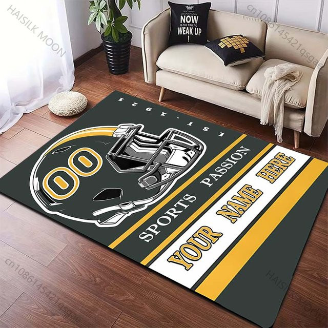 Personalisierter Rugby Team Teppich mit individuellem Namen von UQIDEHOME, modern und rutschfest, Farbe: Schwarz, B/T: 60 x 90 cm - Bild 1