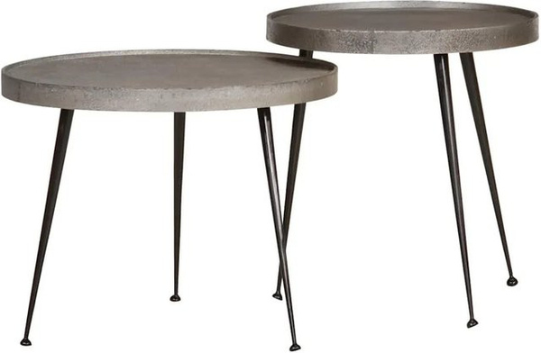 vidaXL Couchtisch Set aus 2 Stück in Silber und Schwarz aus Holzwerkstoff und Metall im Industrial-Design