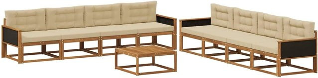 vidaXL Outdoor-Sofagarnitur L-Form aus Akazienholz mit 9-teiligem Set in Natur und Beige - Bild 1