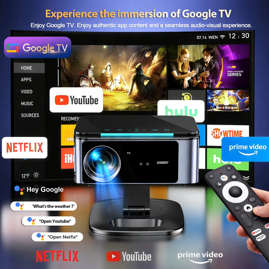 XIWBSY 4K Android TV Projektor mit Google TV, Laser-Fokus Heimkino Video-Projektor, Schwarz - Bild 2