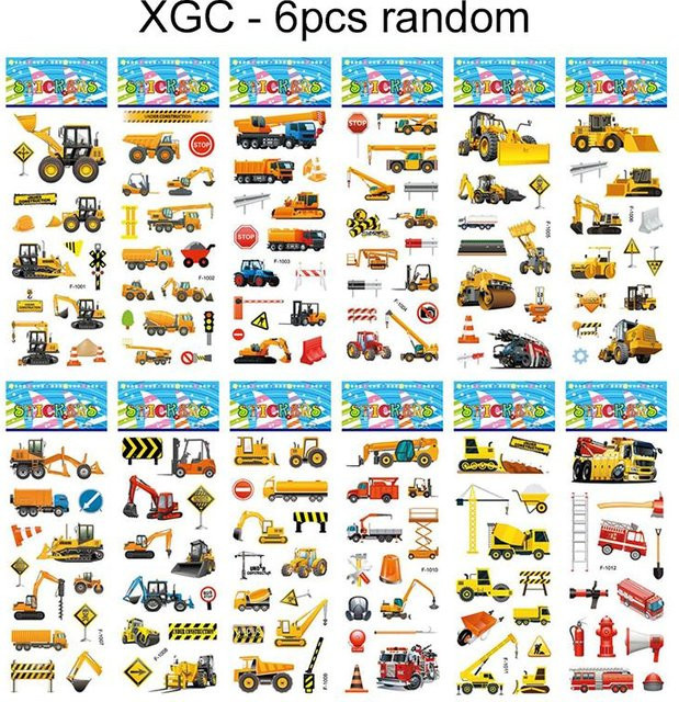 Fashnics 3D Blasenaufkleber Cartoon Ingenieurfahrzeug 6-teiliges Set - Bild 1
