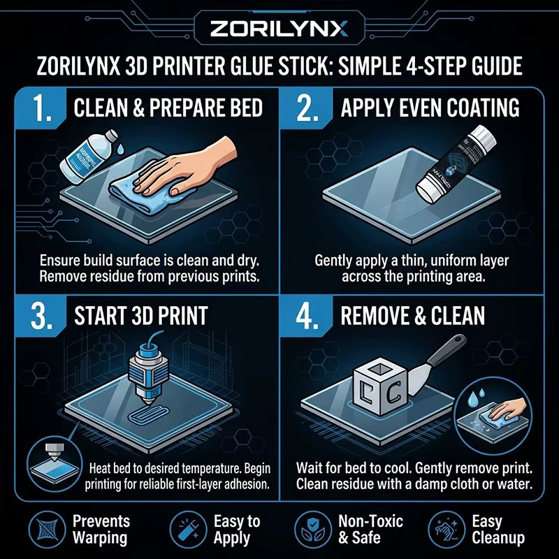 ZORILYNX 3D-Drucker Klebestift in Weiß für PLA ABS PETG TPU Filament zur Vermeidung von Verzug - Bild 5