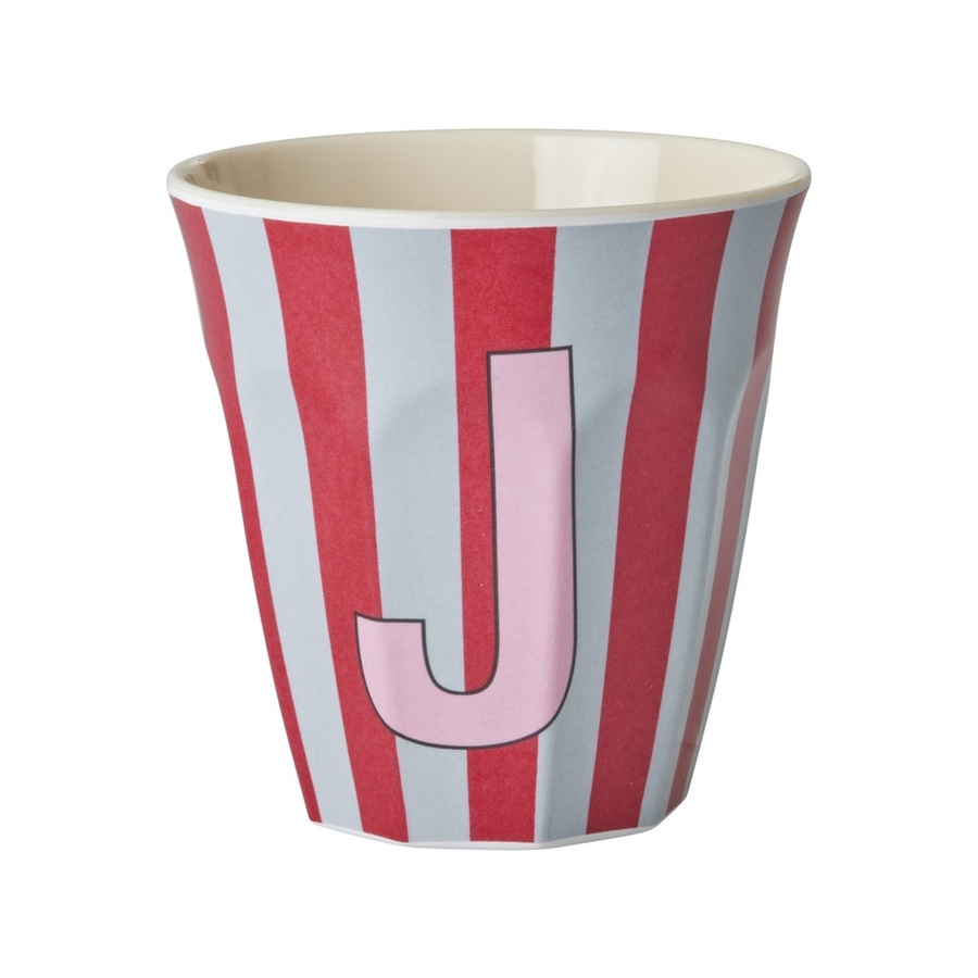 Rice Melamin Becher Buchstabe J mit Streifen in Pink 250ml - Bild 1