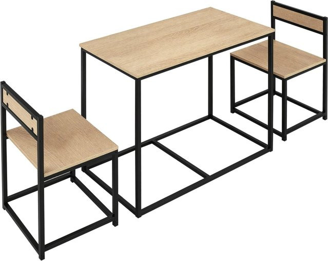 HOMCOM Essgruppe im Industriedesign mit Tisch und 2 Stühlen aus Spanplatte und Metall, Farbe Eiche Braun, B/T/H: 90 x 47 x 76 cm - Bild 1