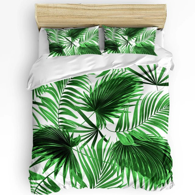 3-teiliges Bettwäsche-Set Palme Meeresstrand mit Bettbezug und Kissenbezug in Blau und Weiß, B/H: 135 x 200 cm - Bild 1