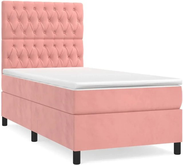 vidaXL Boxspringbett mit Matratze in Rosa, Hybridbett aus Samt, B/T: 90 x 200 cm - Bild 1