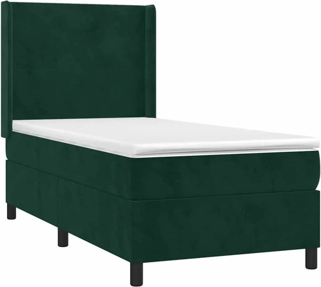 vidaXL Boxspringbett mit Matratze in Dunkelgrün, Samt, mit LED-Unterbettbeleuchtung und USB-Ladeanschluss, B/T/H: 90 x 193 x 118 cm - Bild 1