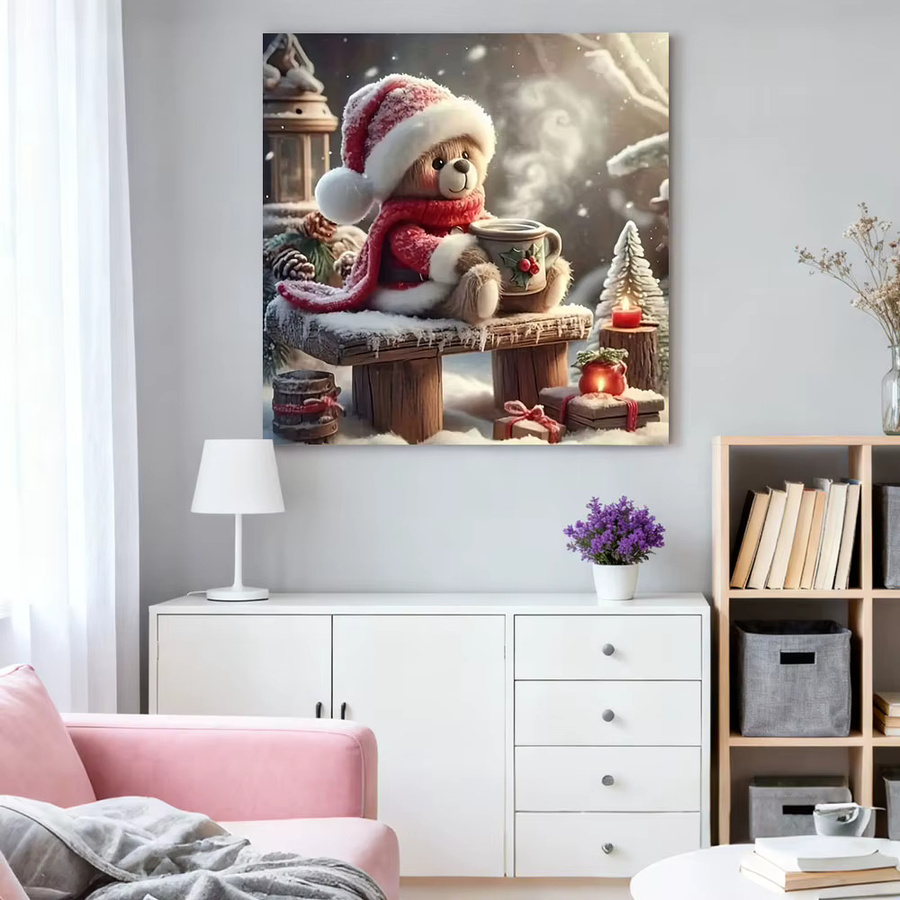 HUACAN 5D Diamantmalerei Bär Weihnachten Motiv als Mosaik-Strassbild in Mehrfarbig, Breite: 20 cm, Höhe: 20 cm - Bild 3